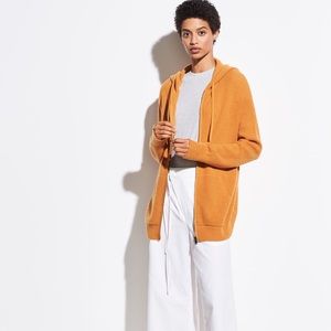 NWT Vince Wool Cashmere Thermal Hoodie Sweater Cardigan in Sienna